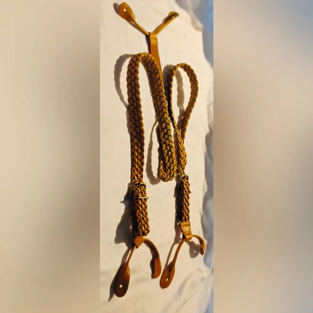 Braided Leather Braces/ Suspenders in Tan/Brown - Adjustable Classic Style